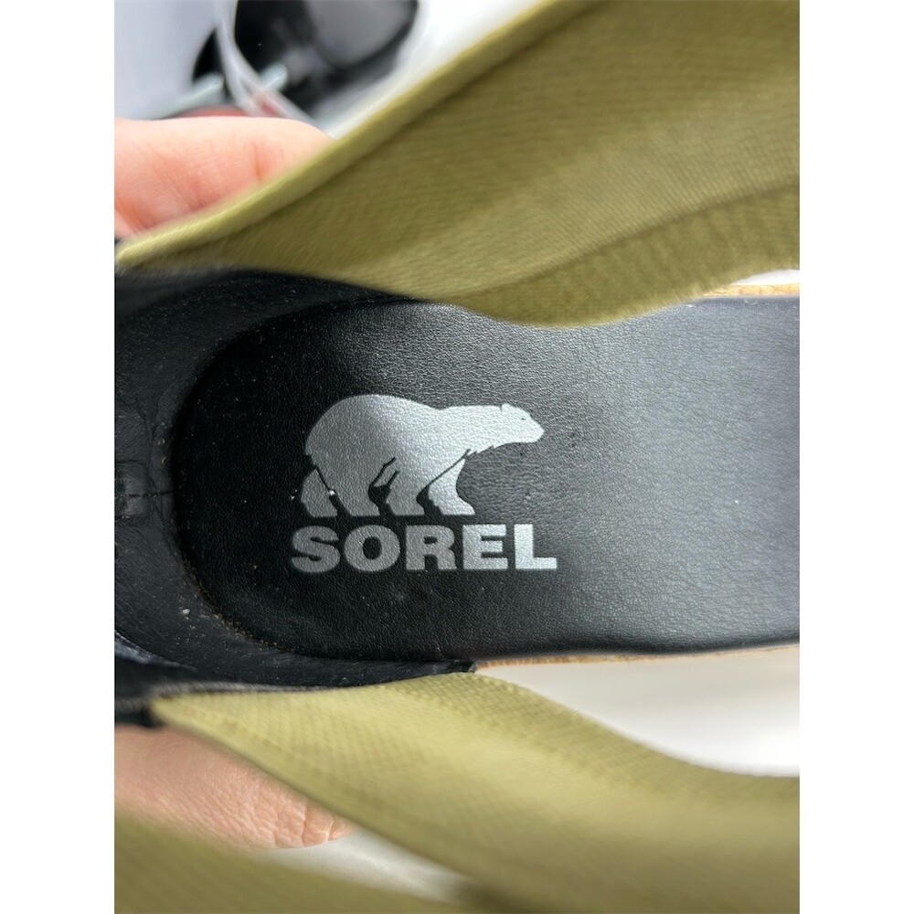 SOREL Platform Wedge Sandals Womens Black Cork Midsole Elastic Straps Size 11 - Picture 11 of 12